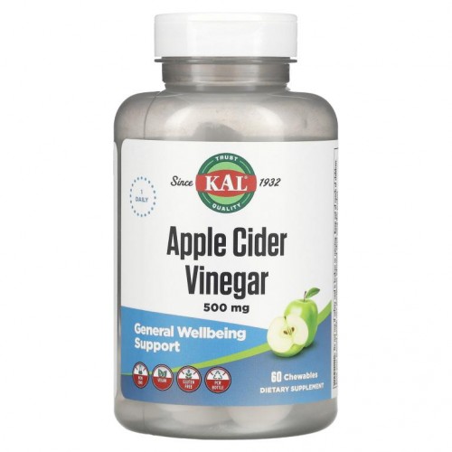 KAL, 사과 식초, 그린 애플, 500mg, 츄어블 60정
