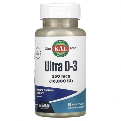 KAL, 울트라 D-3, 무맛, 250mcg(10,000IU), 마이크로정 90개