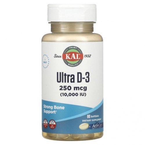 KAL, 울트라 D-3, 250mcg(10,000IU), 소프트젤 90정