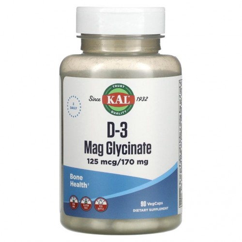 KAL, D-3 마그네슘 글리시네이트, 125mcg/170mg, 베지 캡슐 90정