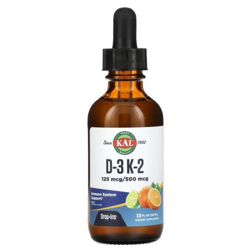 KAL, D-3 K-2 Drop Ins, 천연 시트러스, 59ml(2fl oz)