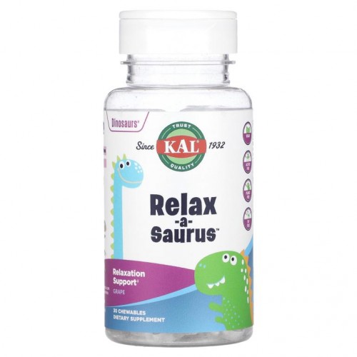 KAL, Dinosaurs, Relax-a-Saurus, L-테아닌 혼합물, 포도 맛, 츄어블 30정