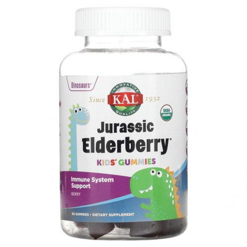 KAL, Jurassic Elderberry 어린이용 구미젤리, 베리 맛, 60개