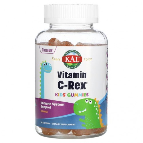 KAL, 어린이용 Vitamin C-Rex 구미젤리, 오렌지 맛, 60개