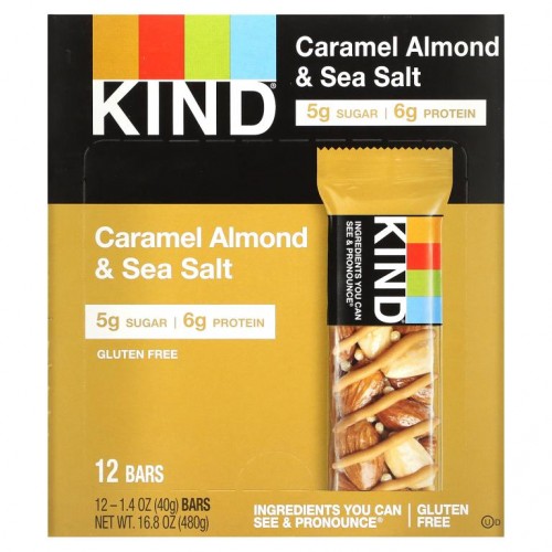 KIND Bars, 넛츠 & 스파이스, 카라멜 아몬드 앤 씨솔트, 바 12개입, 각 40 g(1.4 oz)