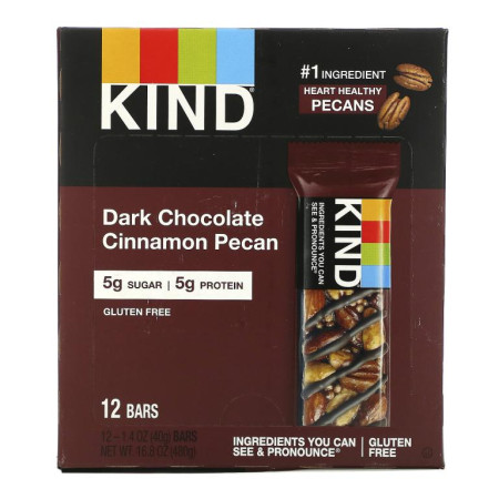 KIND Bars, 다크 초콜릿 시나몬 피칸, 바 12개, 개당 40g(1.4oz)