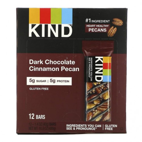 KIND Bars, 다크 초콜릿 시나몬 피칸, 바 12개, 개당 40g(1.4oz)
