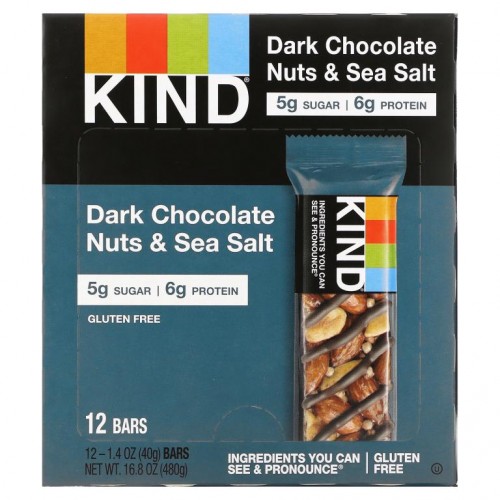 KIND Bars, 넛츠 & 스파이스, 다크 초콜릿 넛츠 & 씨솔트, 바 12개입, 각 40g(1.4oz)