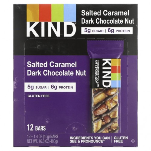 KIND Bars, 너츠 & 스파이스, 솔티드 캐러멜 & 다크 초콜릿 너트, 바 12개입, 개당 40g(1.4oz)