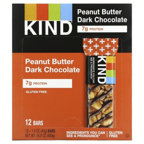 KIND Bars, KIND 플러스, 땅콩 버터 다크 초콜릿, 바 12개입, 각 40g(1.4 oz)