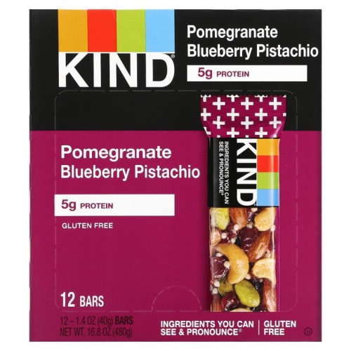 KIND Bars, Kind 플러스, 석류 블루베리 피스타치오 + 항산화제, 12바, 개당 40g(1.4oz)