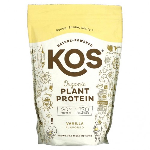 KOS, 유기농 식물 단백질, 바닐라맛, 1,036g(2.3lb)
