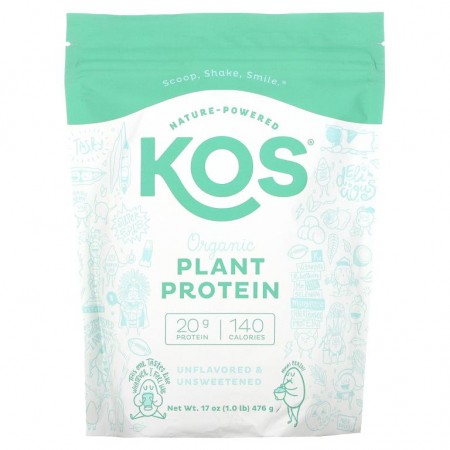 KOS, 유기농 식물성 단백질, 무맛, 476g(1lb)