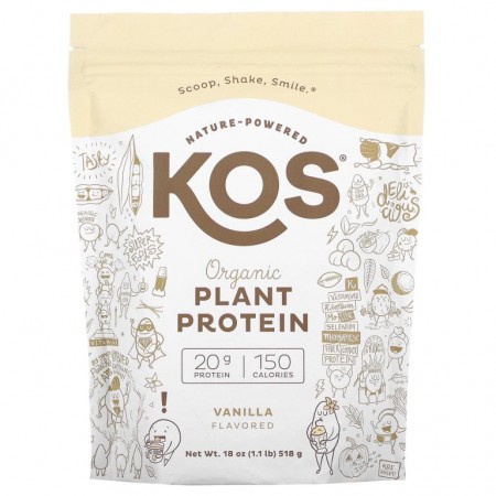KOS, 유기농 식물 단백질, 바닐라, 518g(1.1lb)
