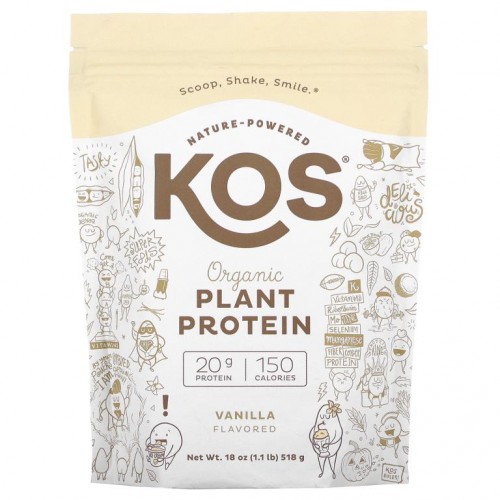 KOS, 유기농 식물 단백질, 바닐라, 518g(1.1lb)