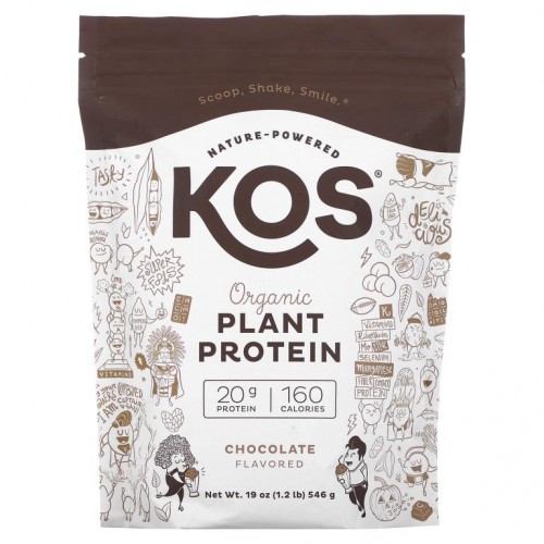 KOS, 유기농 식물성 단백질, 초콜릿, 546g(1.2lb)