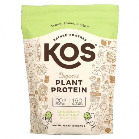 KOS, 유기농 식물성 단백질, 초콜릿 칩 민트, 546g(1.2lb)