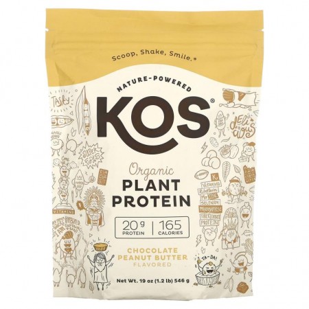 KOS, 유기농 식물 단백질, 초콜릿 땅콩버터맛, 546g(1.2lb)