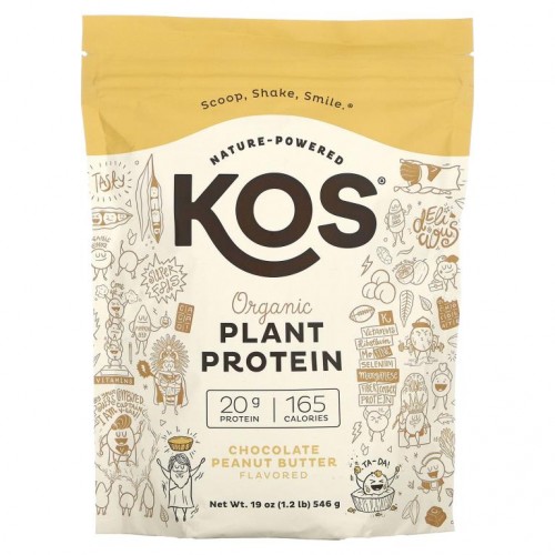 KOS, 유기농 식물 단백질, 초콜릿 땅콩버터맛, 546g(1.2lb)