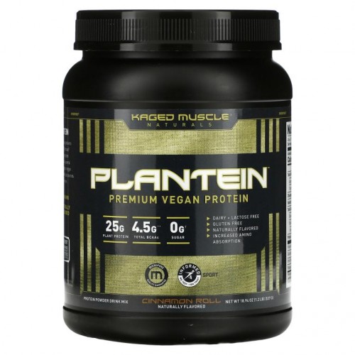Kaged Muscle, Plantein, Premium Vegan Protein, Cinnamon Roll, 1.2 lb (537 g)