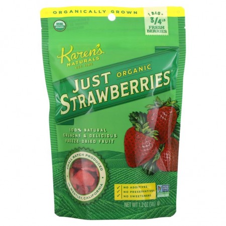 Karen's Naturals, 유기농 Just Strawberries, 34g(1.2oz)