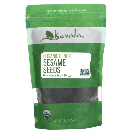 Kevala, 유기농 검은 참깨 씨앗, 무가공, 무박피, 454g(16oz)