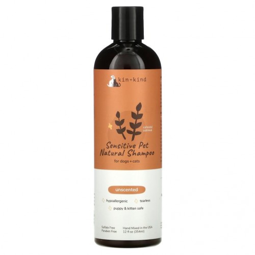 Kin+Kind, 민감성 반려동물 천연 샴푸, 반려견 + 반려묘용, 무향, 354ml(12fl oz)