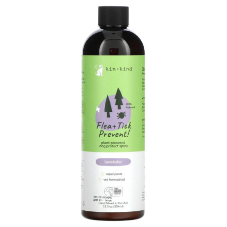 Kin+Kind, 벼룩 + 진드기 퇴치제, 반려견 + 반려묘 보호 스프레이, 라벤더, 354ml(12fl oz)