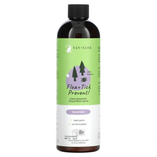 Kin+Kind, 벼룩 + 진드기 퇴치제, 반려견 + 반려묘 보호 스프레이, 라벤더, 354ml(12fl oz)