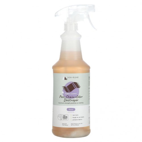 Kin+Kind, 오줌 + 얼룩 + 악취 제거제, 섬유 + 카펫, 플로랄향, 354ml(32fl oz)