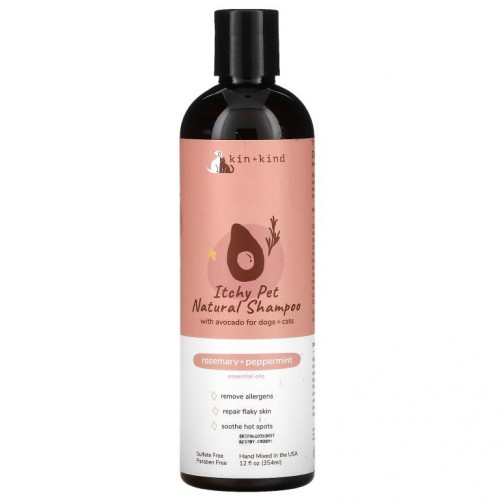 Kin+Kind, 자꾸 긁는 반려동물을 위한 Natural Shampoo, 반려견 및 반려묘용, 로즈메리, 페퍼민트, 354ml(12fl oz)