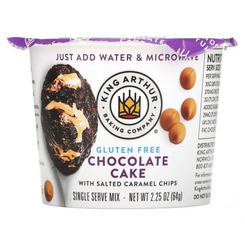 King Arthur Flour, 솔티드 캐러멜 칩 함유 초콜릿 케이크, 글루텐 무함유, 64g(2.25oz)