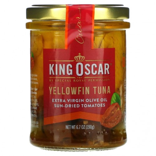 King Oscar, 황다랑어, 엑스트라 버진 올리브 오일, 건토마토, 190g(6.7oz)