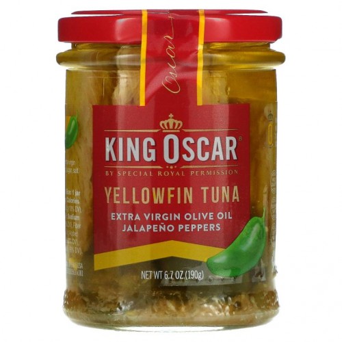 King Oscar, Yellowfin Tuna, Extra Virgin Olive Oil, Jalapeno Peppers, 6.7 oz (190 g)