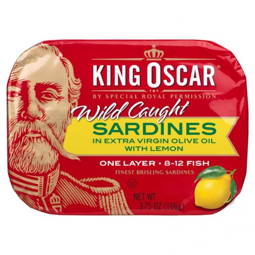 King Oscar, 엑스트라 버진 올리브 오일에 절인 자연산 정어리, 레몬 함유, 106g(3.75oz)