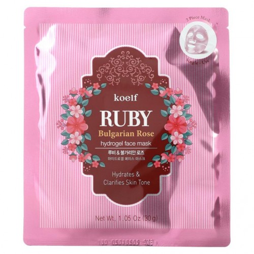 Koelf, 루비 불가리안 로즈 하이드로젤 뷰티 페이스 마스크 팩, 5개입, 각 30g(1.05oz)