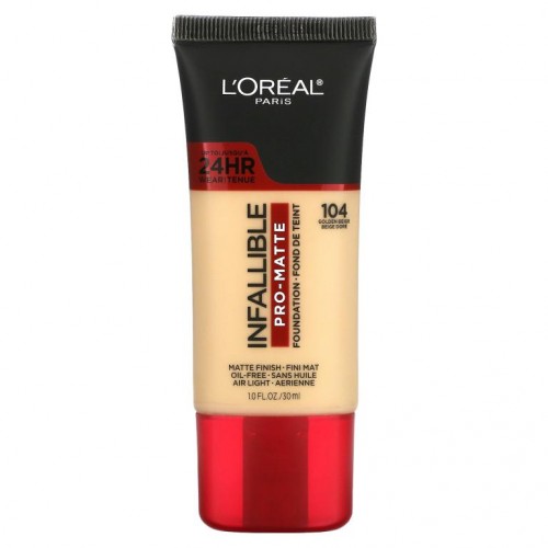 L'Oreal, 인팰러블 프로 매트 파운데이션, 104 골든 베이지, 30 ml(1 fl oz)