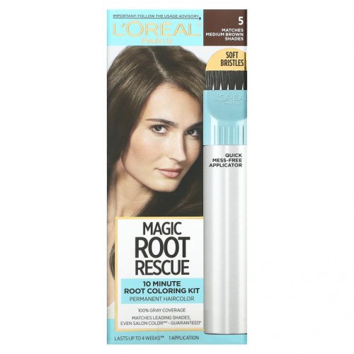 L'Oreal, 루트 레스큐, 10분 뿌리 염색 키트, 5 미디엄 브라운, 1회 사용분