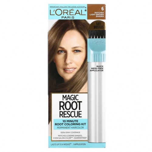 L'Oreal, 매직 루트 레스큐, 10분 뿌리 염색 키트, 6 라이트 브라운, 1회 사용분
