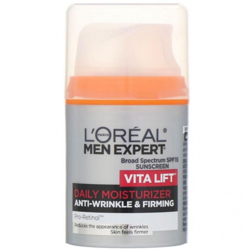 L'Oreal, 멘 엑스퍼트 주름 방지 & 퍼밍, 비타 리프트 데일리 모이스처라이저, SPF 15, 1.6fl oz(48ml)