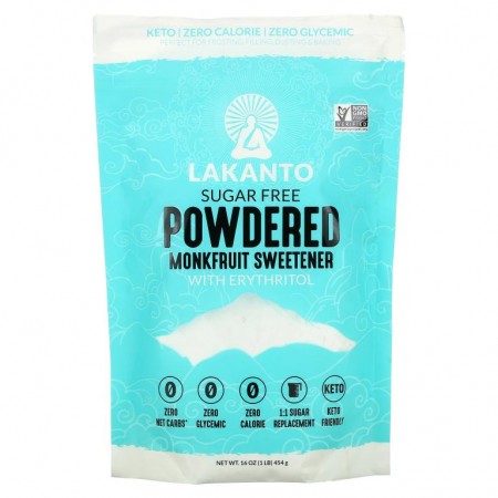 Lakanto, Powdered Monkfruit Sweetener with Erythritol, Sugar Free, 1 lb (454 g)