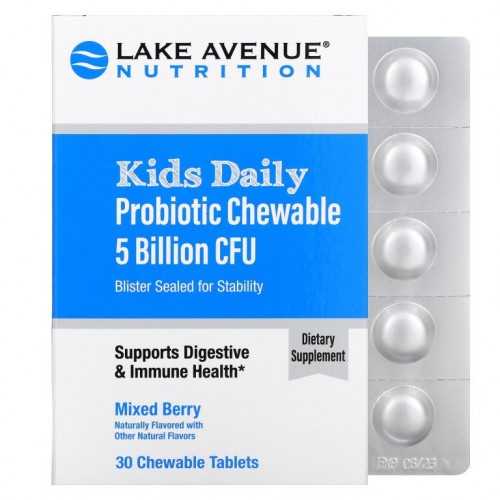 Lake Avenue Nutrition, 키즈 데일리 프로바이오틱 츄어블, 천연 베리맛, 50억 CFU, 30 츄어블정
