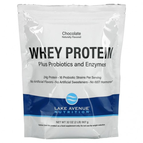 Lake Avenue Nutrition, 유청 단백질 + 프로바이오틱, 초콜릿 맛, 907g(2lbs) 파우치