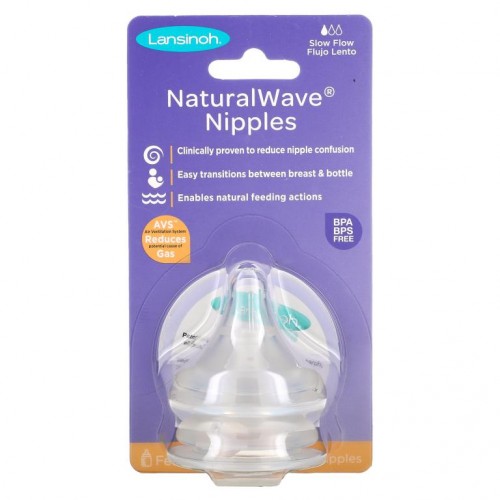 Lansinoh, NaturalWave 젖꼭지, 슬로 플로, 2개입