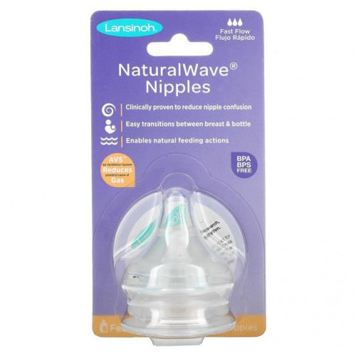 Lansinoh, mOmma, NaturalWave 젖꼭지, 패스트 플로, 패스트-플로 젖꼭지 2개