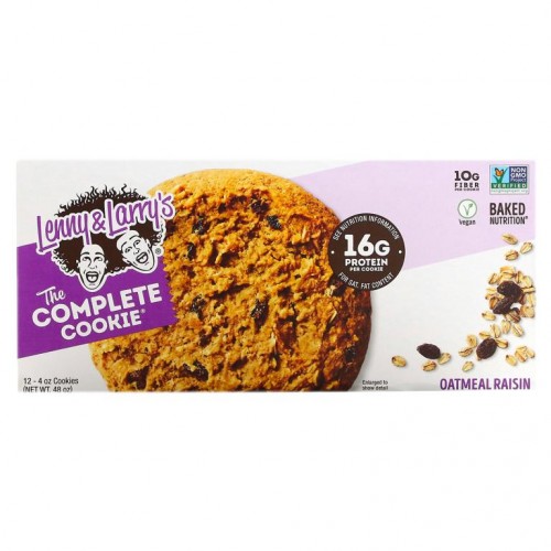 Lenny & Larry's, The COMPLETE Cookie, 오트밀 건포도, 쿠키 12개입, 개당 113g(4oz)