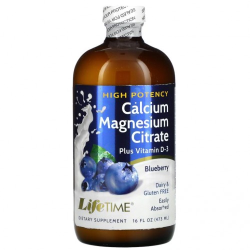 LifeTime Vitamins, 칼슘 마그네슘시트레이트 플러스 비타민D3, 블루베리, 473ml(16fl oz)