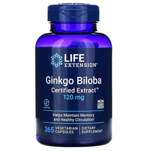 Life Extension, 은행, 인증받은 추출물, 120mg, 베지 캡슐 365정