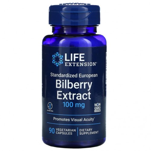 Life Extension, 표준화된 유러피안 빌베리 추출물, 100mg, 베지 캡슐 90정