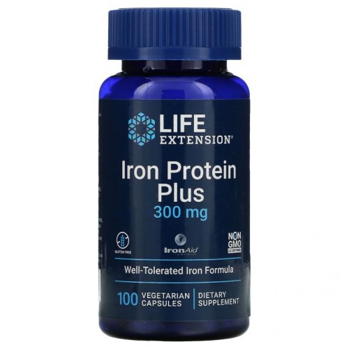 Life Extension, 철분 단백질 플러스, 300mg, 베지 캡슐 100정